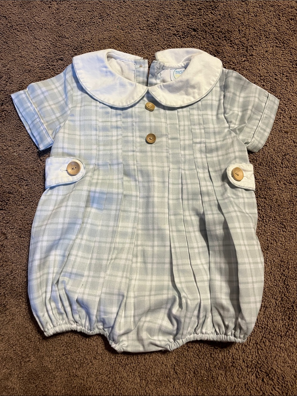 Classic Plaid Bubble One-Piece with Peter Pan Collar - Light Blue
